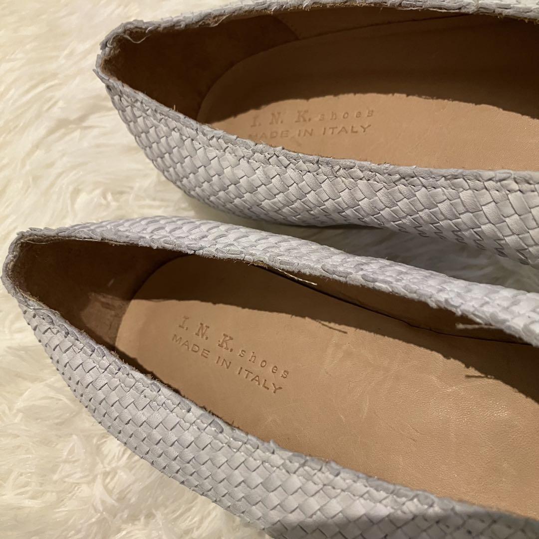 美品 I.N.K.shose 革 フラット メッシュ ラウンドトゥ イタリア製