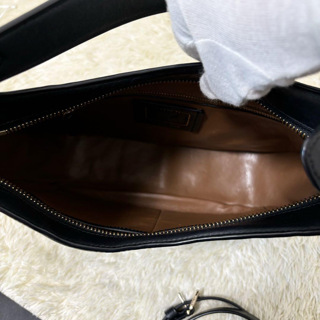 COACH コーチ 2WAY レザーショルダーバッグ ブラック ハーフムーン
