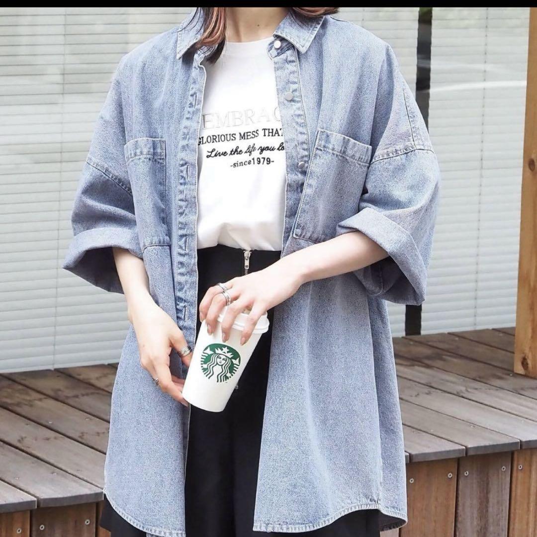 RECA 半袖　デニムシャツ　ブルー