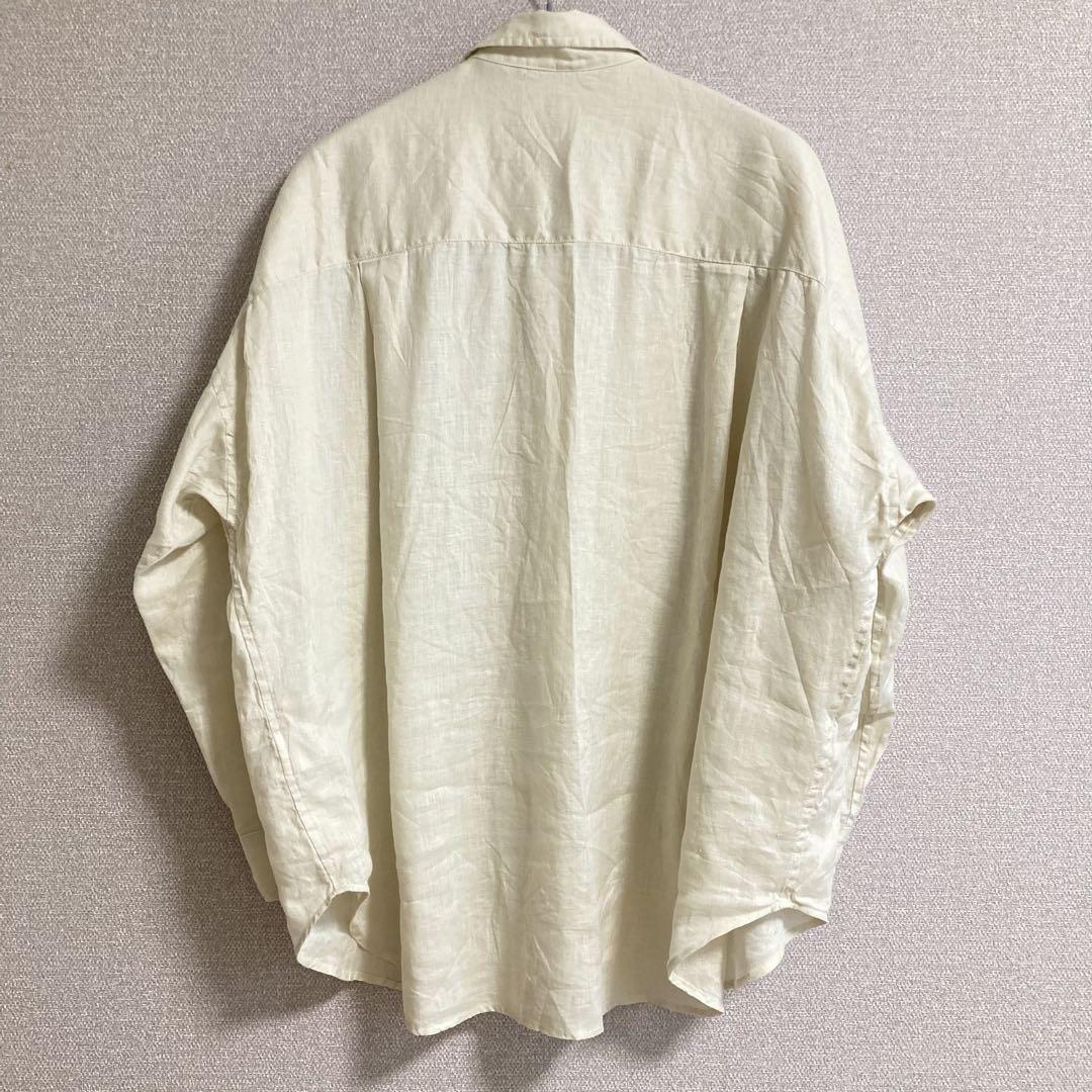【極美品】スピックアンドスパン　80リネンカシュクールビックシャツ　ベージュ　F