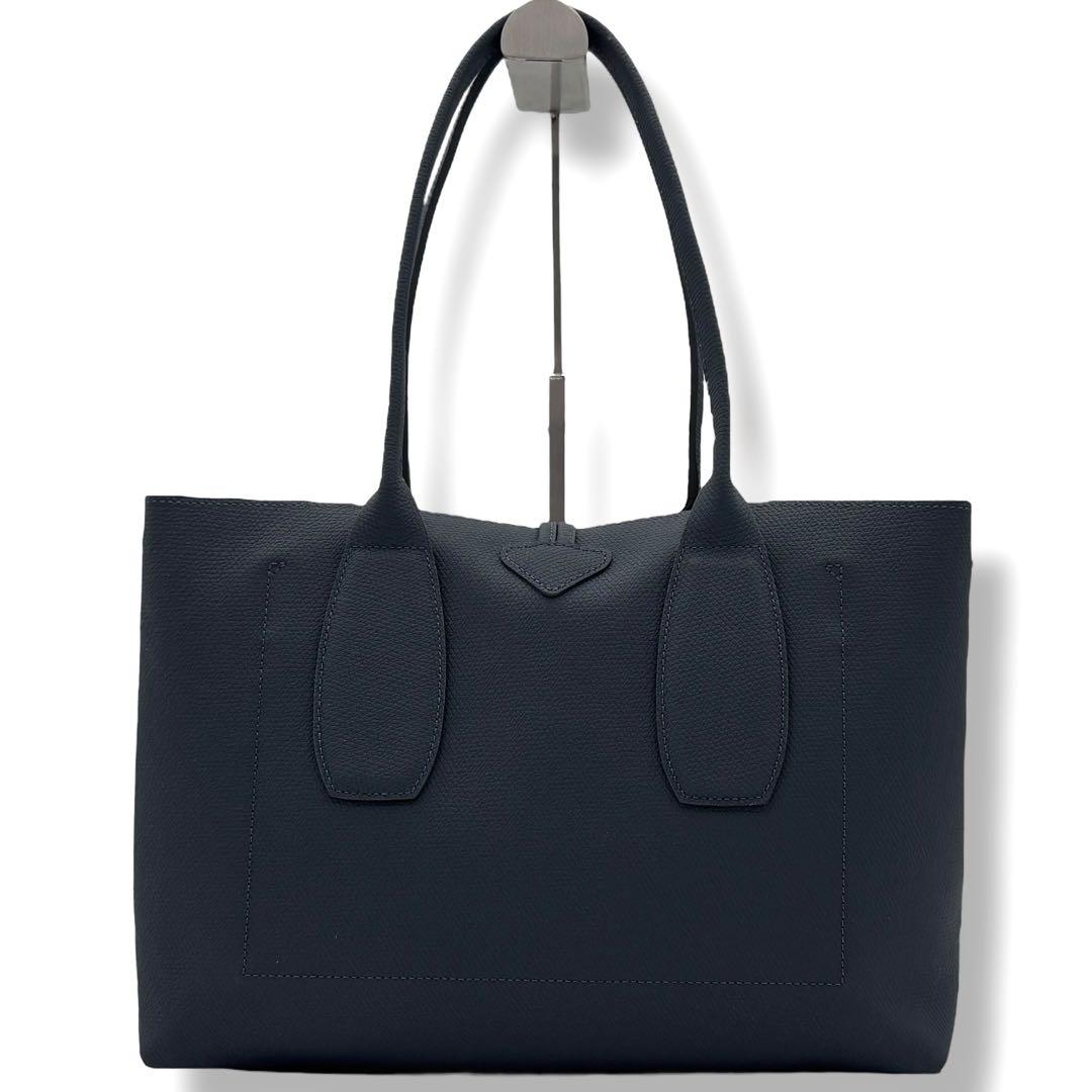 美品 LONGCHAMP トートバッグ ロゾ オールレザー A4◎ ネイビー
