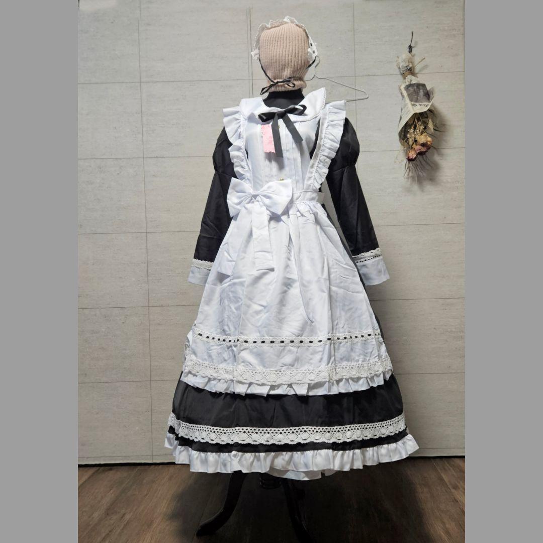 通販 G35 大きいサイズ 3XL 白黒 ワンピ ゴスロリ メイド服 ロング丈 コスプレ衣装