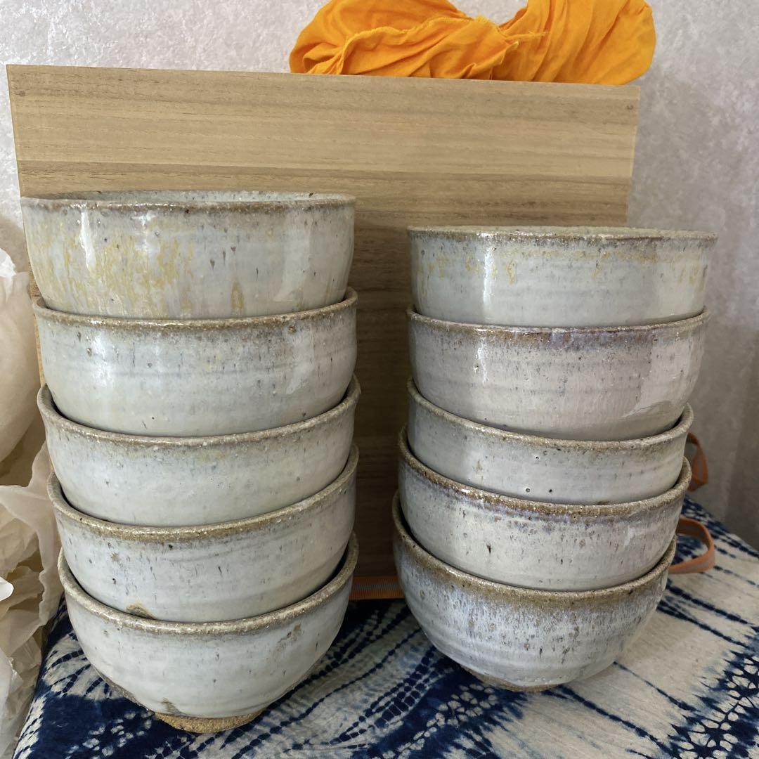 茶道具 絵唐津 数茶碗 十客 利左エ門 木箱付(メ1233) 茶道具 絵唐津 数茶碗 十客 利左エ門 木箱付(メ1233)