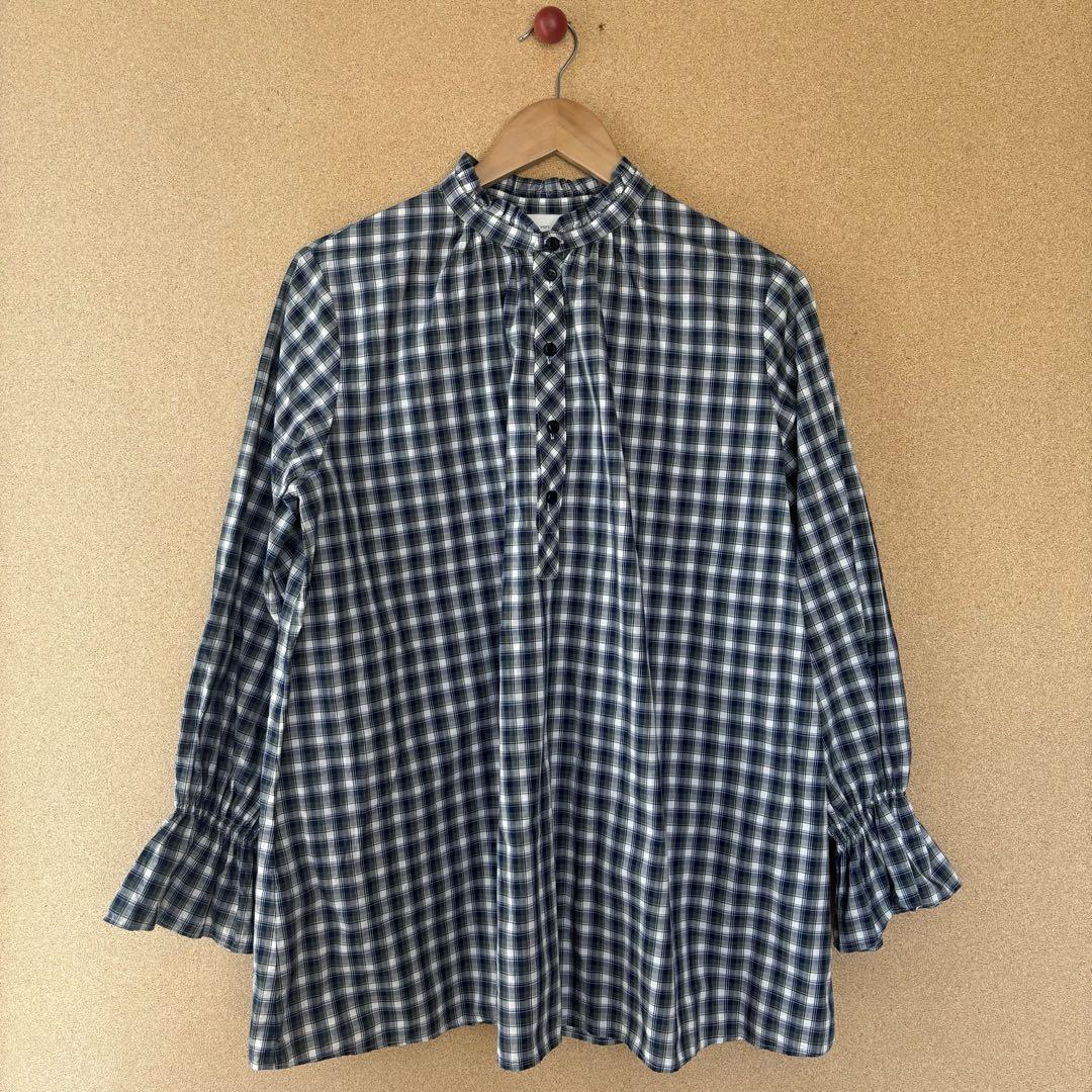 yori ヨリ チェック ブラウス 長袖 シャツ グリーン ネイビー