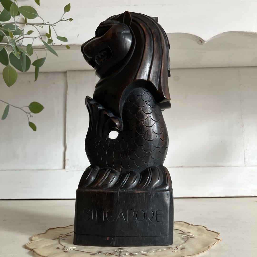 マーライオン彫刻 木製 アジアン家具 約30cm 家具