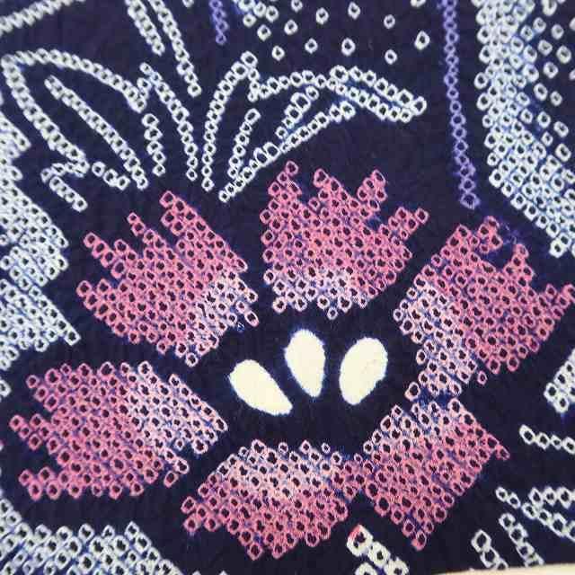 美品 有松鳴海絞り 綿 洗える着物“打ち上がる！花と迫力”高級浴衣D-47 美品 有松鳴海絞り 綿 洗える着物“海でも空でも花咲ける撫子