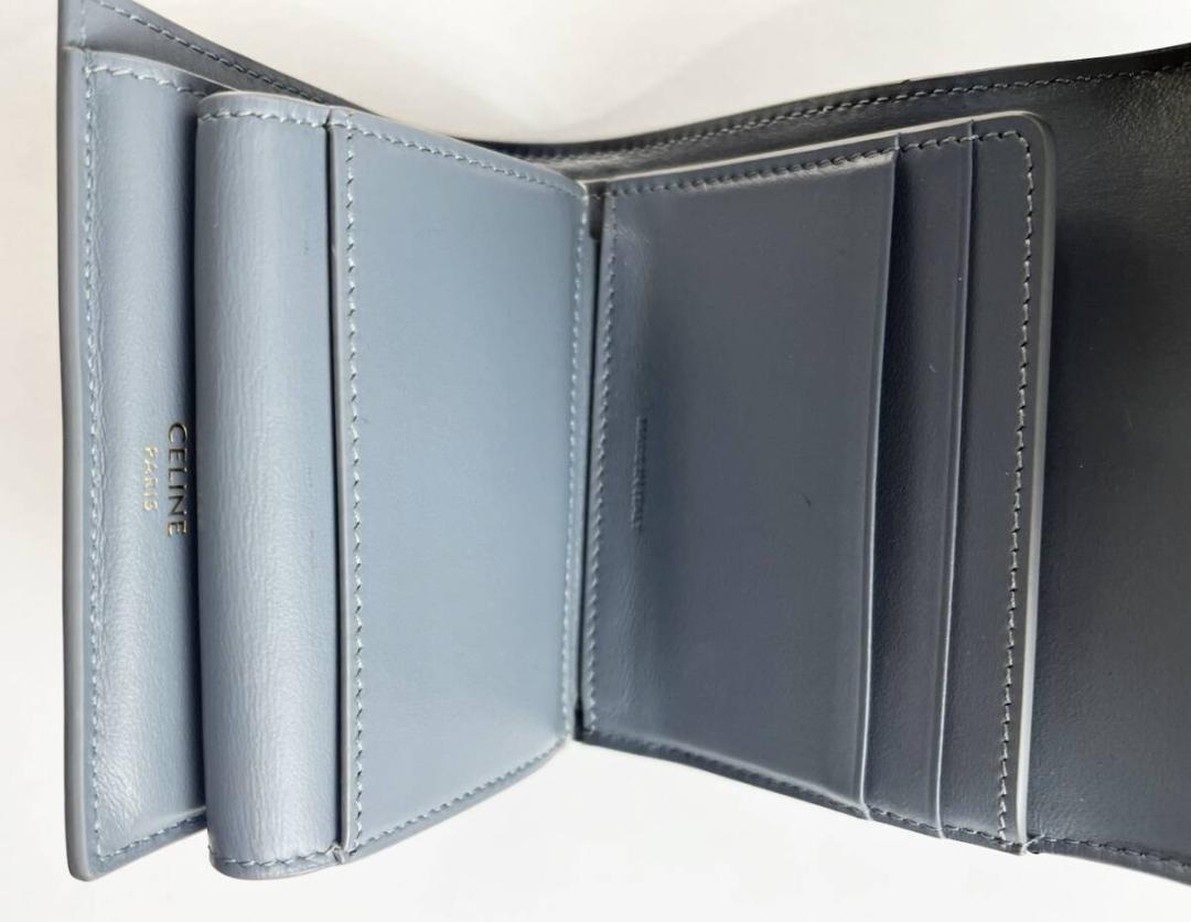 CELINE　スモールトリフォールドウォレット16　ブルーグレー 　ターンロック