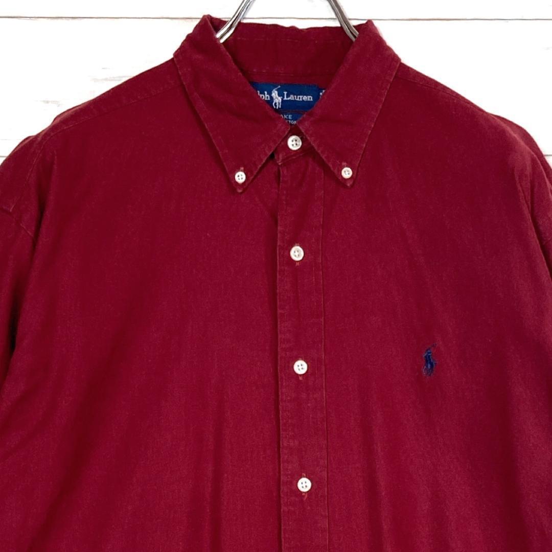 ラルフローレン　ワンポイント刺繍　ＢＤシャツ　レッド　L　細畝　ポニー刺繍