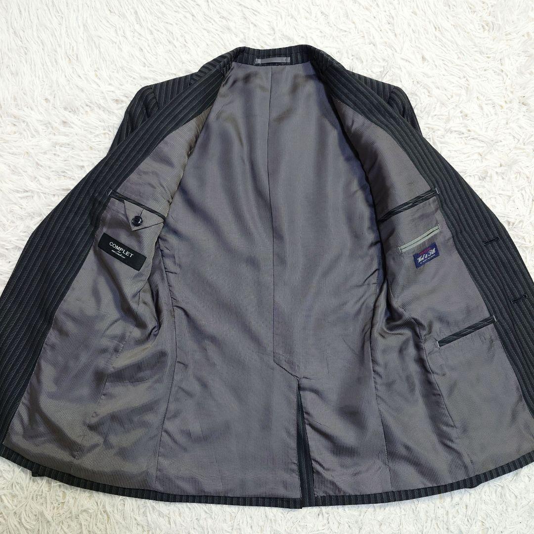 メンズメルローズ　スーツ　シルク混　SUPER100's　グレー　ストライプ