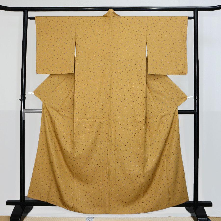 未使用　淡茶　パラソル文様　正絹染小紋　身長160cm　i237
