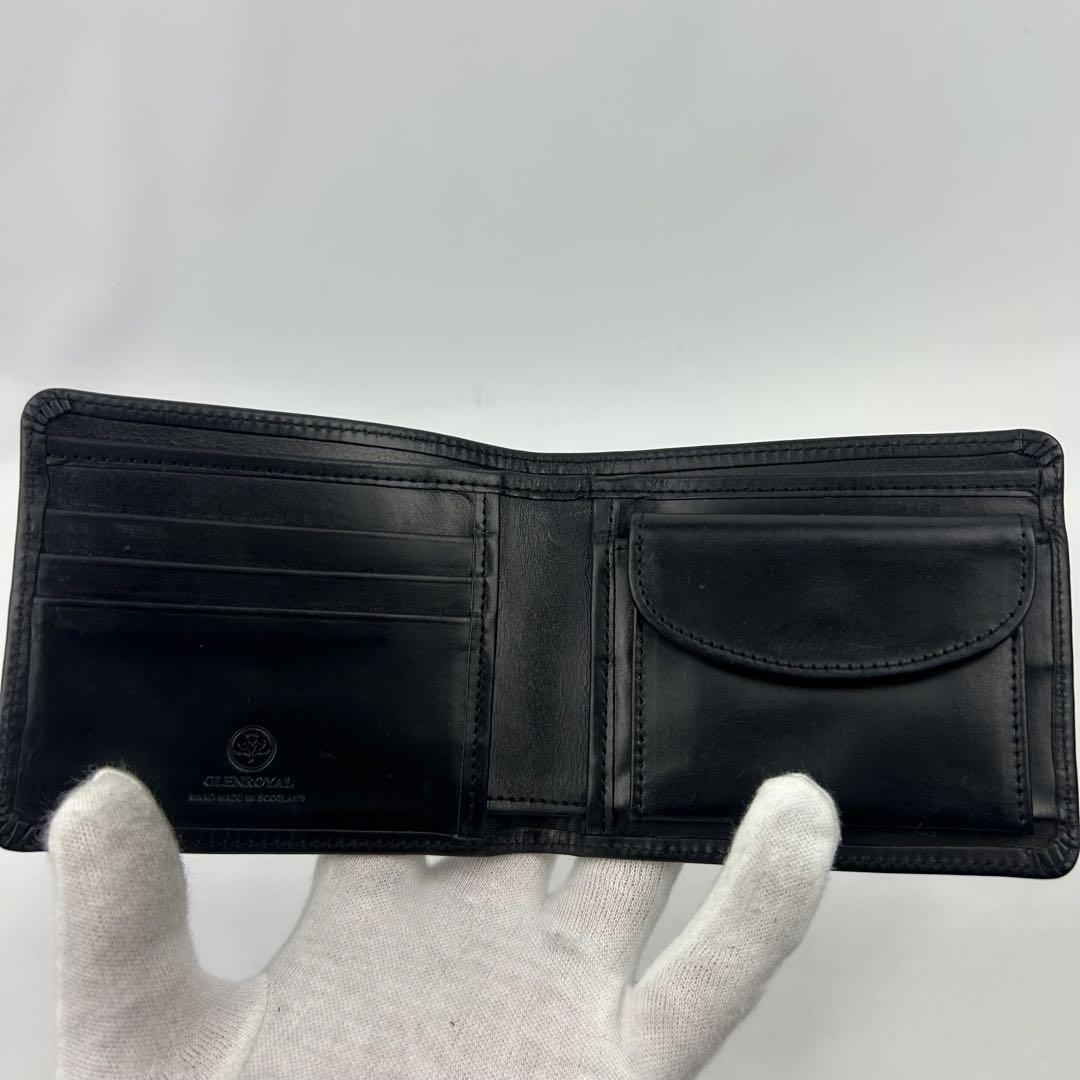 【美品】グレンロイヤル　二つ折り財布　レザー　ロゴ型押し　小銭入れ　黒