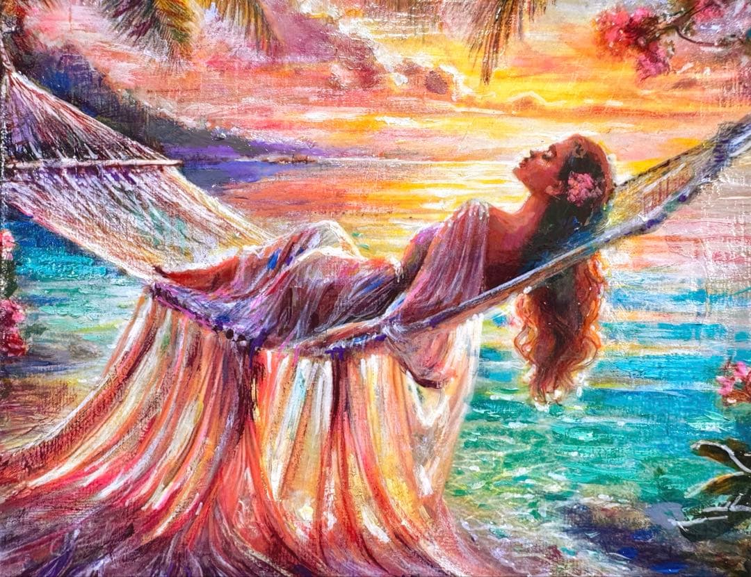 渚のハンモック 絵画原画 渚のハンモック 絵画原画