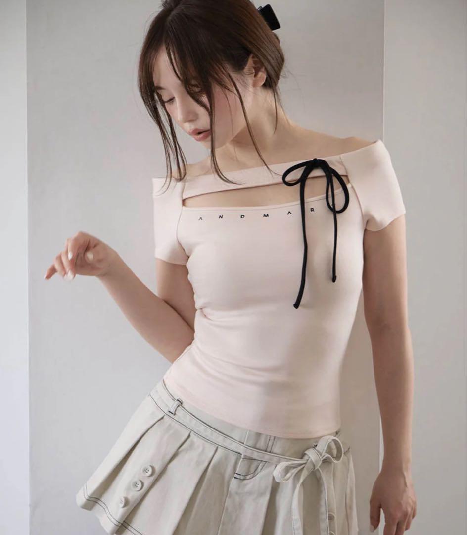 本日発送 andmary Dada ribbon tops pink beige