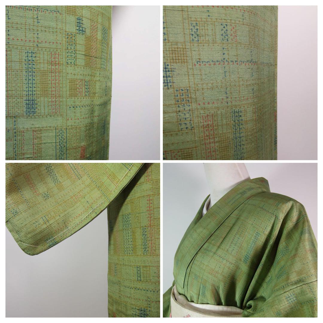 日本最大級 緑色系 正絹 抽象柄 紬着物 単衣 美品 しつけ付き メルカリ - 着物・浴衣