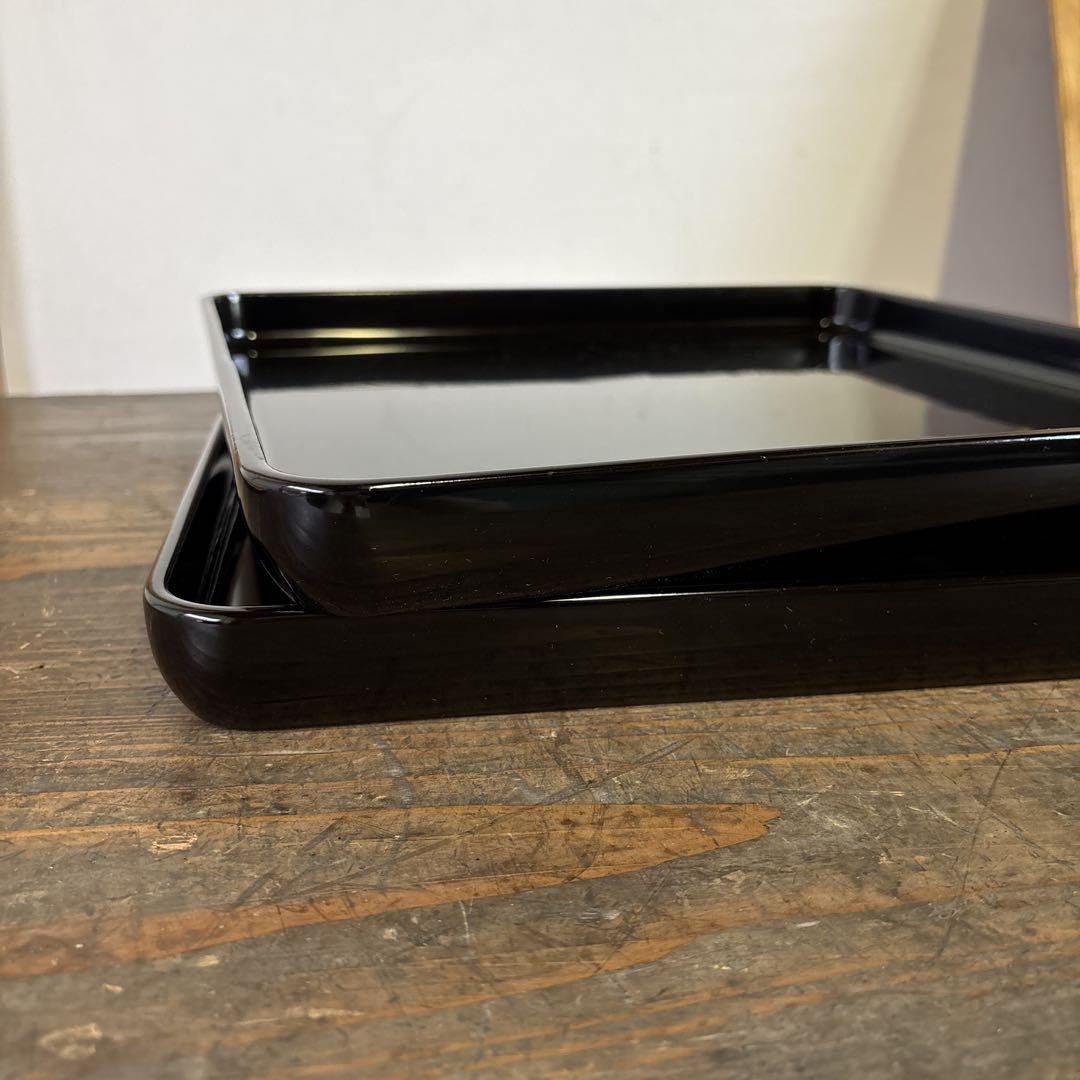 新入荷 黒漆 角盆 木製漆器 本堅地 昭和中期 6枚 工芸品