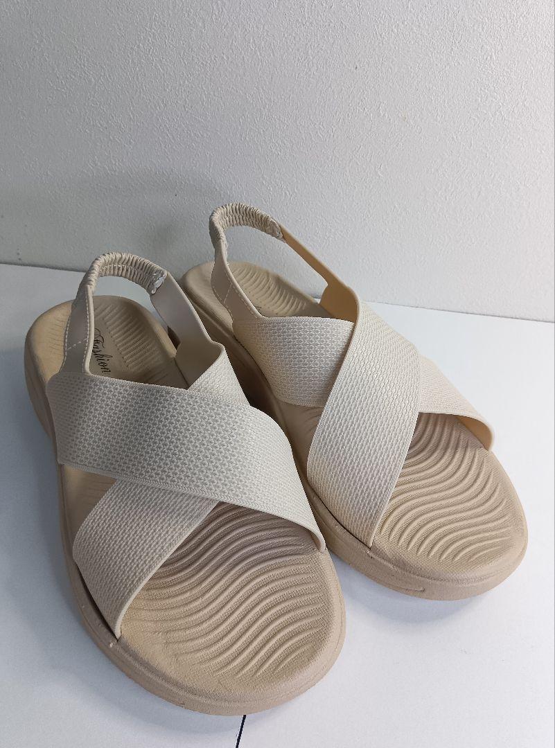 新品 25.5cm ベージュ クロスストラップ 厚底サンダル