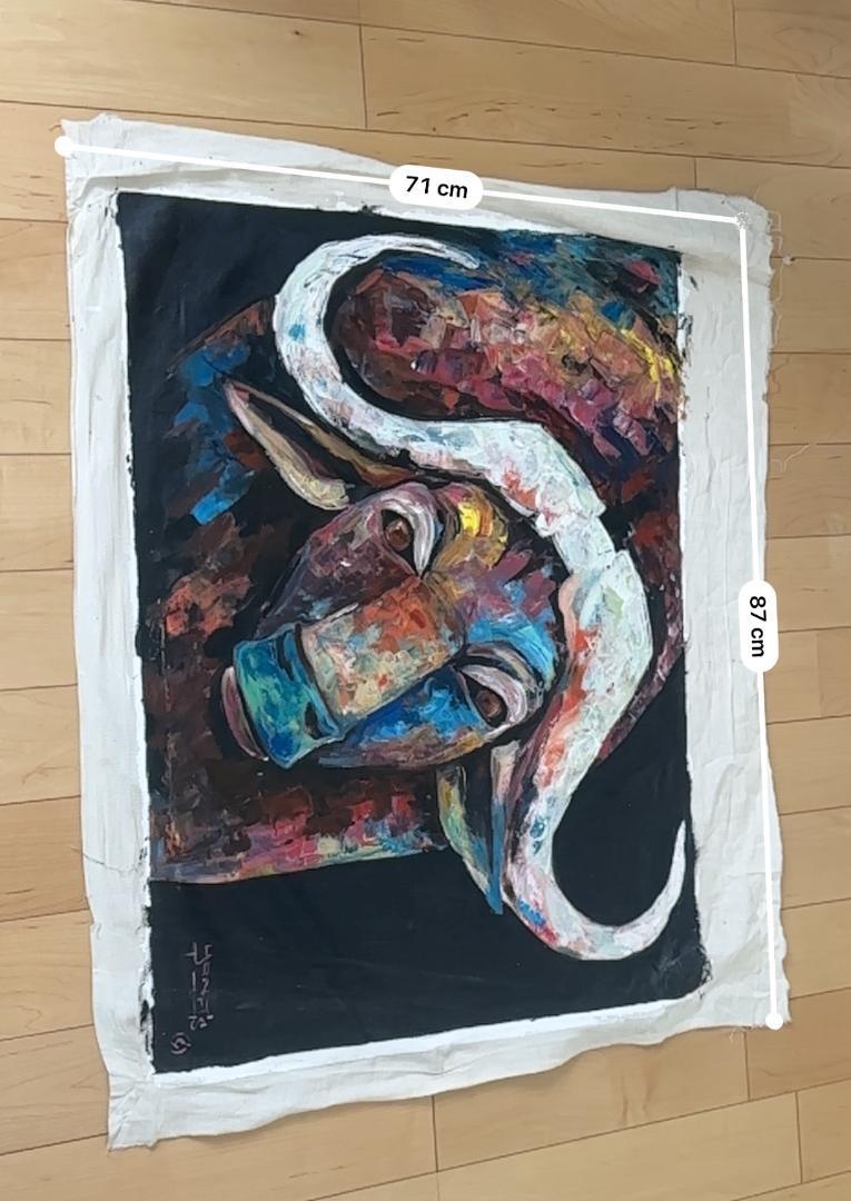 【期間限定！最安値挑戦】 アフリカアート バッファロー【画家 絵画 サイン入り】 絵画