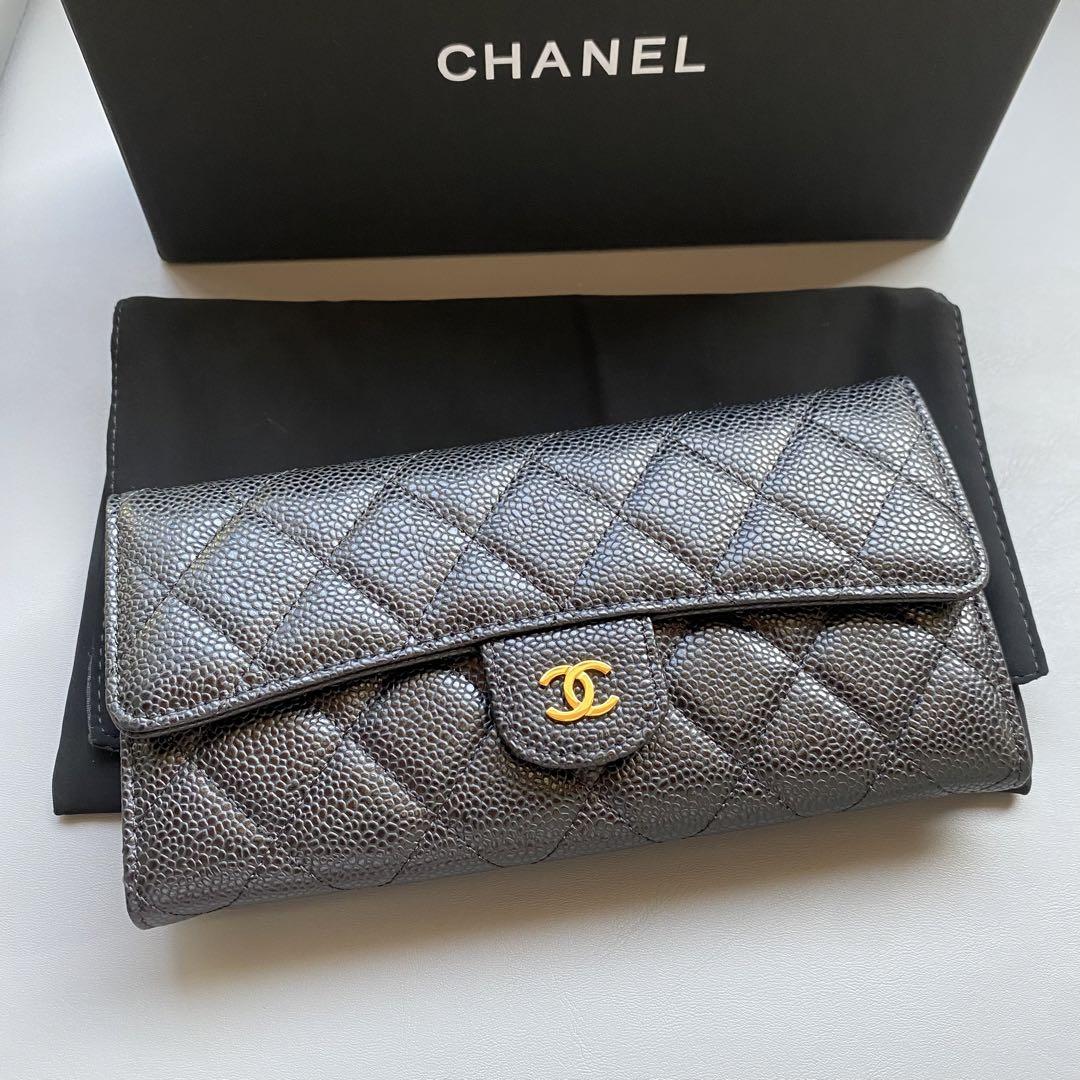 CHANEL キャビアスキン フラップウォレット 長財布