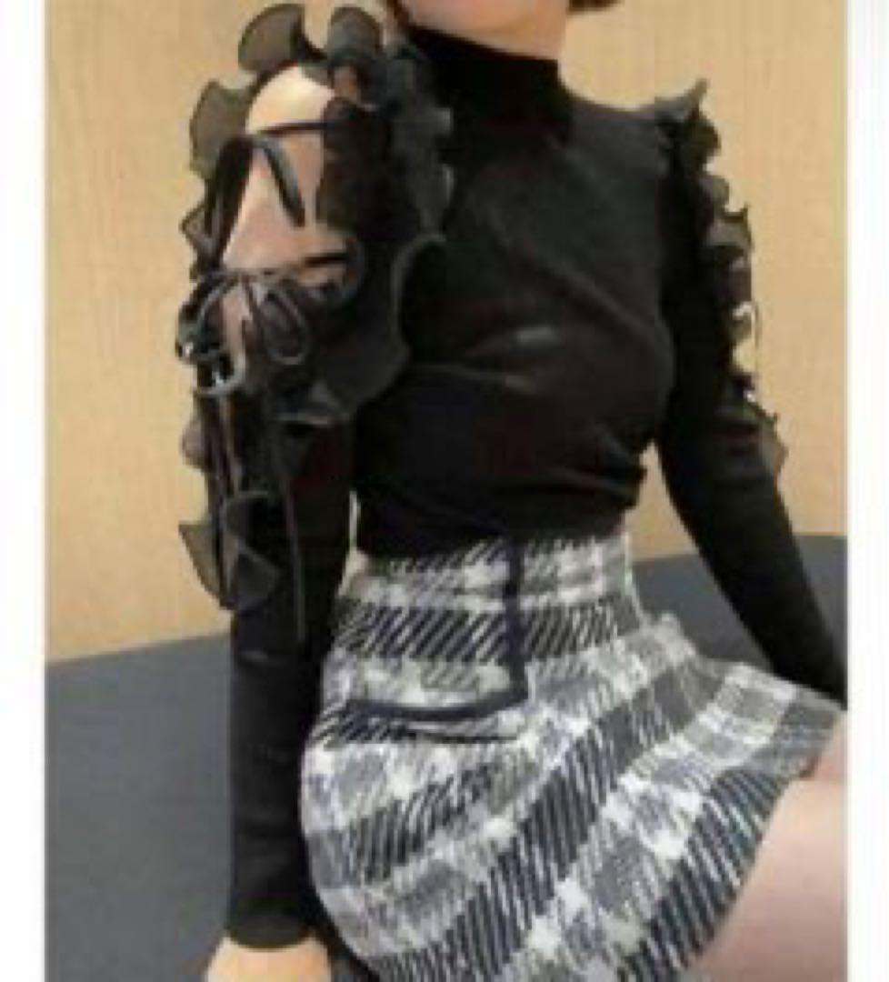 snidel フリルスリーブニットプルオーバー ブラック