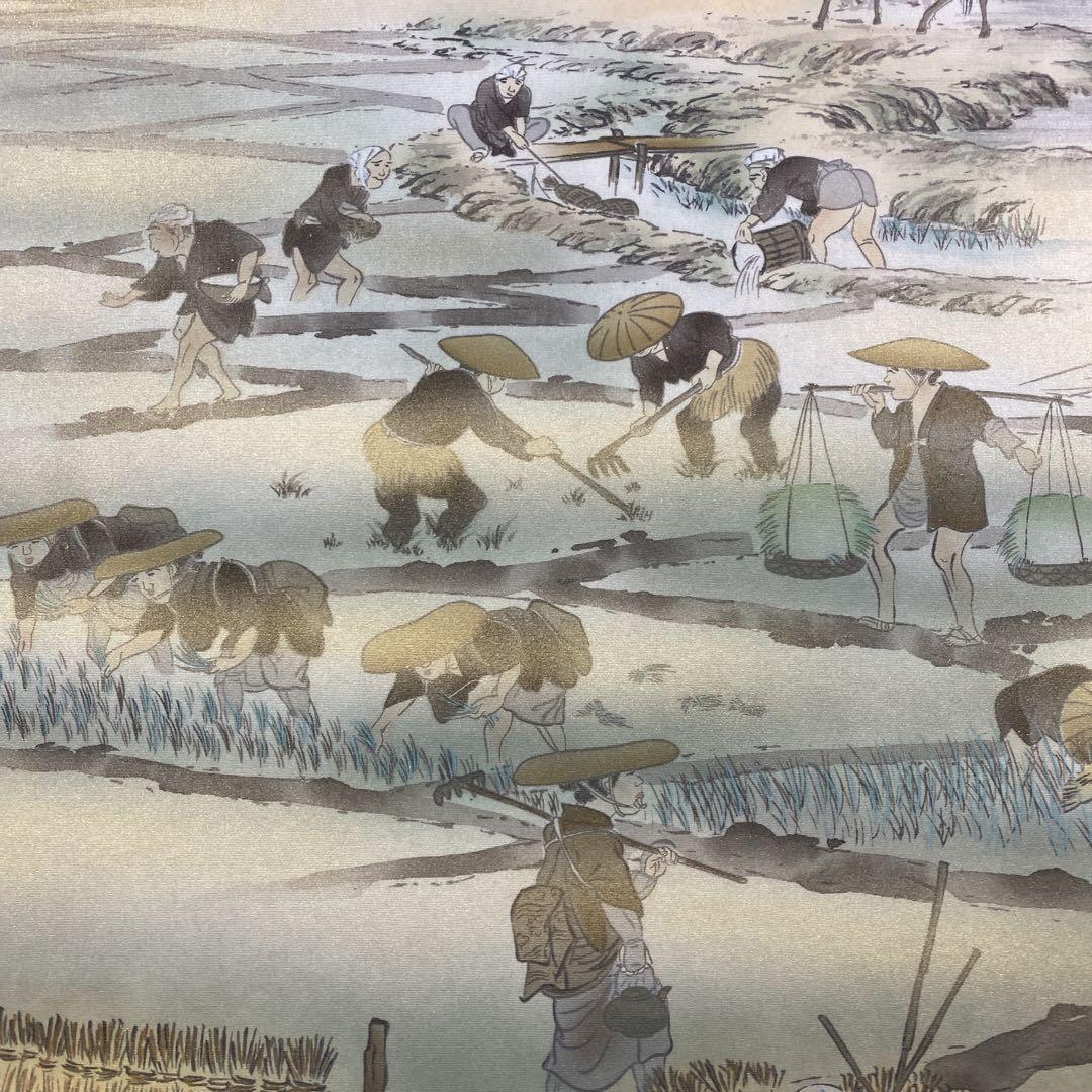 美品 掛け軸 田中六一作 豊穣春秋二十六景図 共箱 縁起物 田植え
