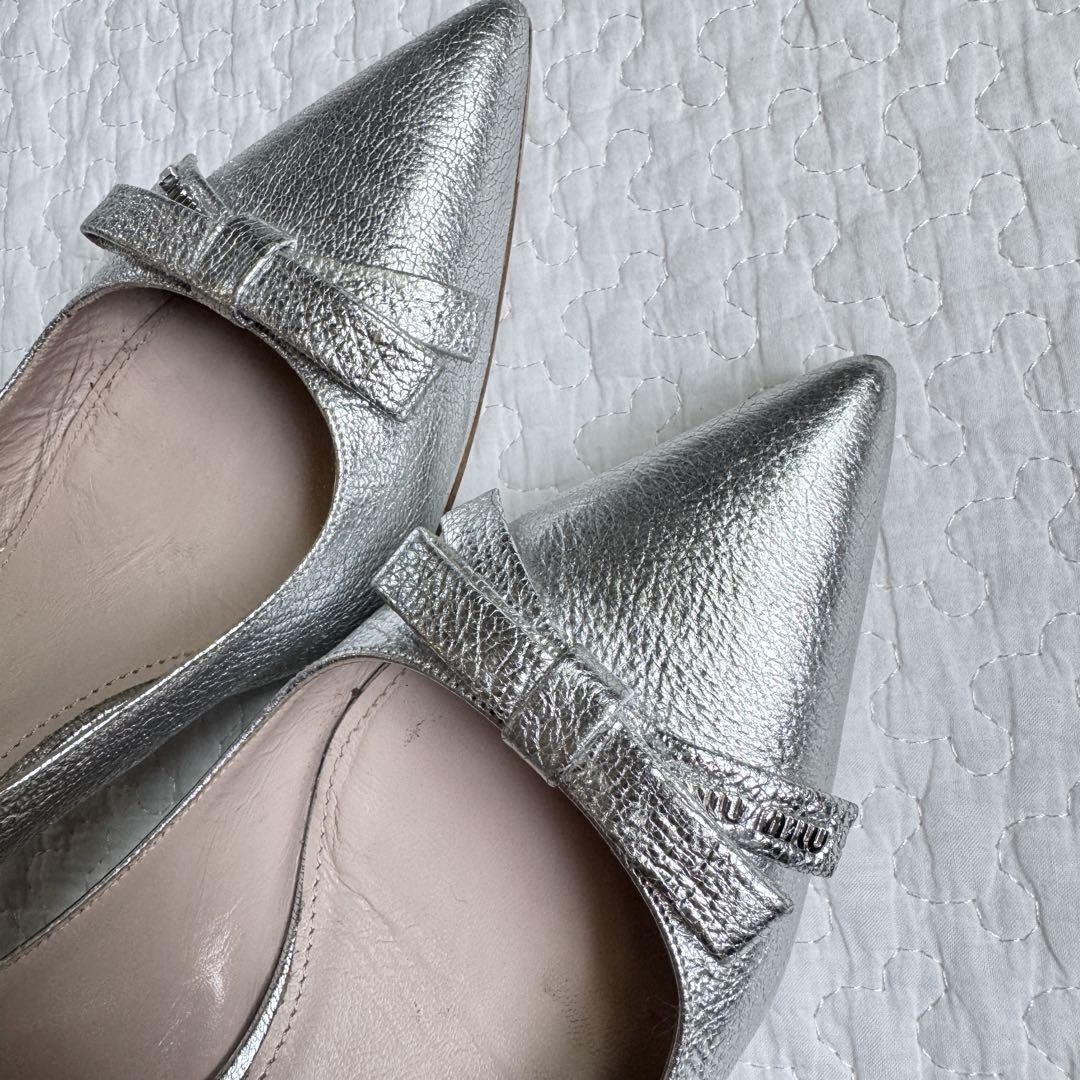 美品 miu miuリボンパンプス ロゴ スリングバッグ 37