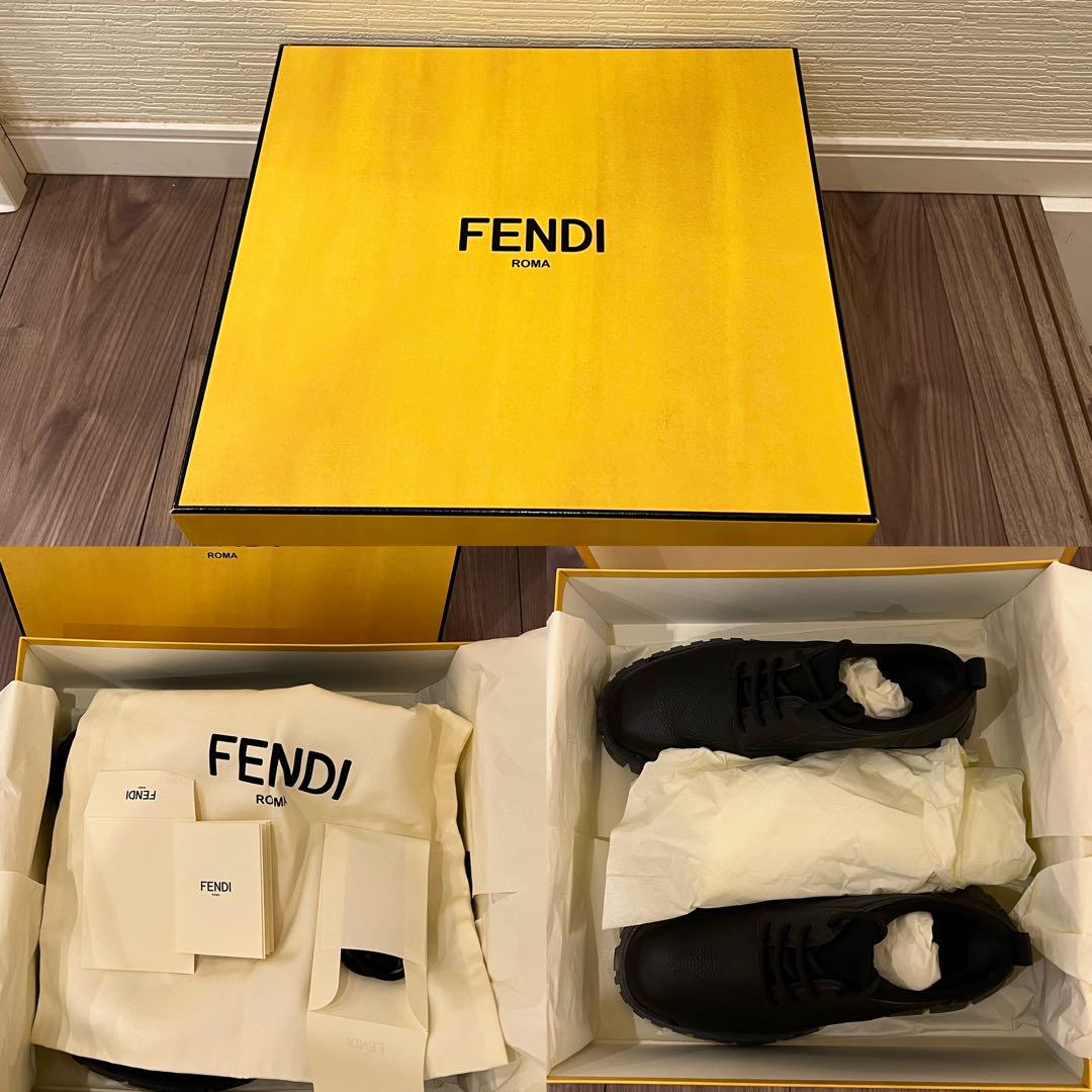 FENDI フェンディ FFモチーフ カーフレザー ブラック厚底スニーカー44
