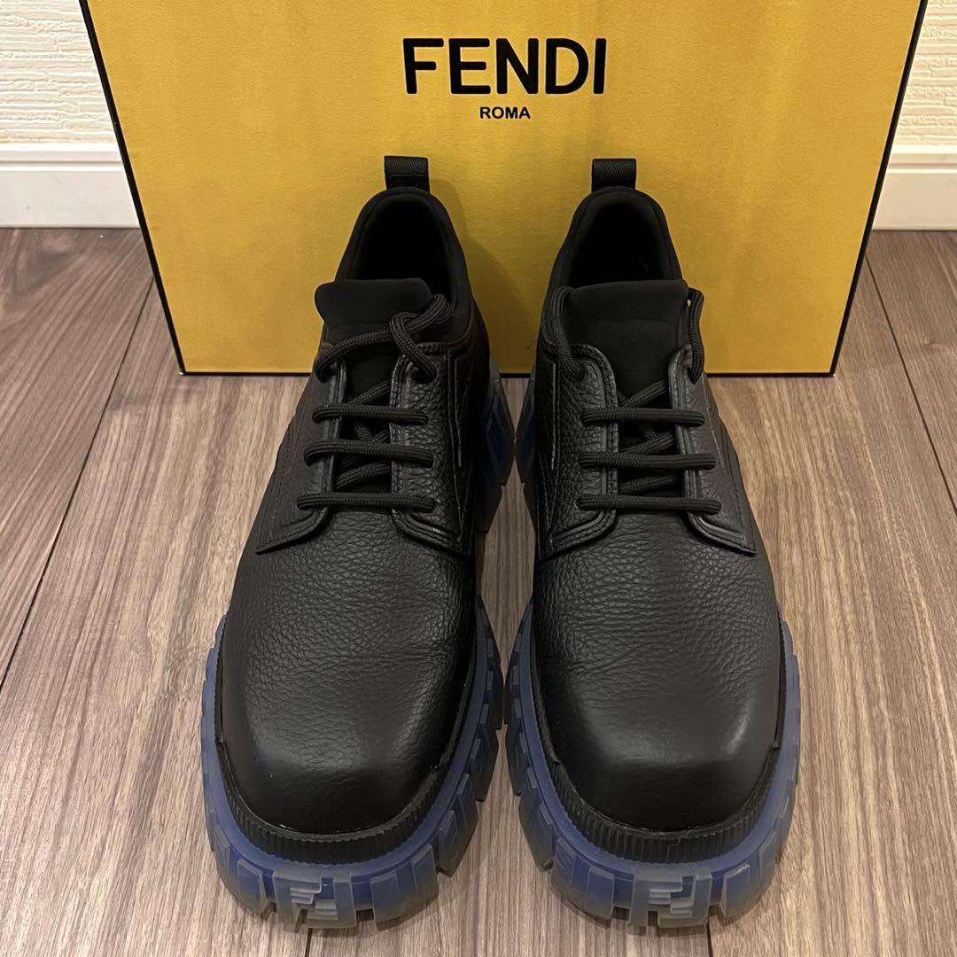 FENDI フェンディ FFモチーフ カーフレザー ブラック厚底スニーカー44