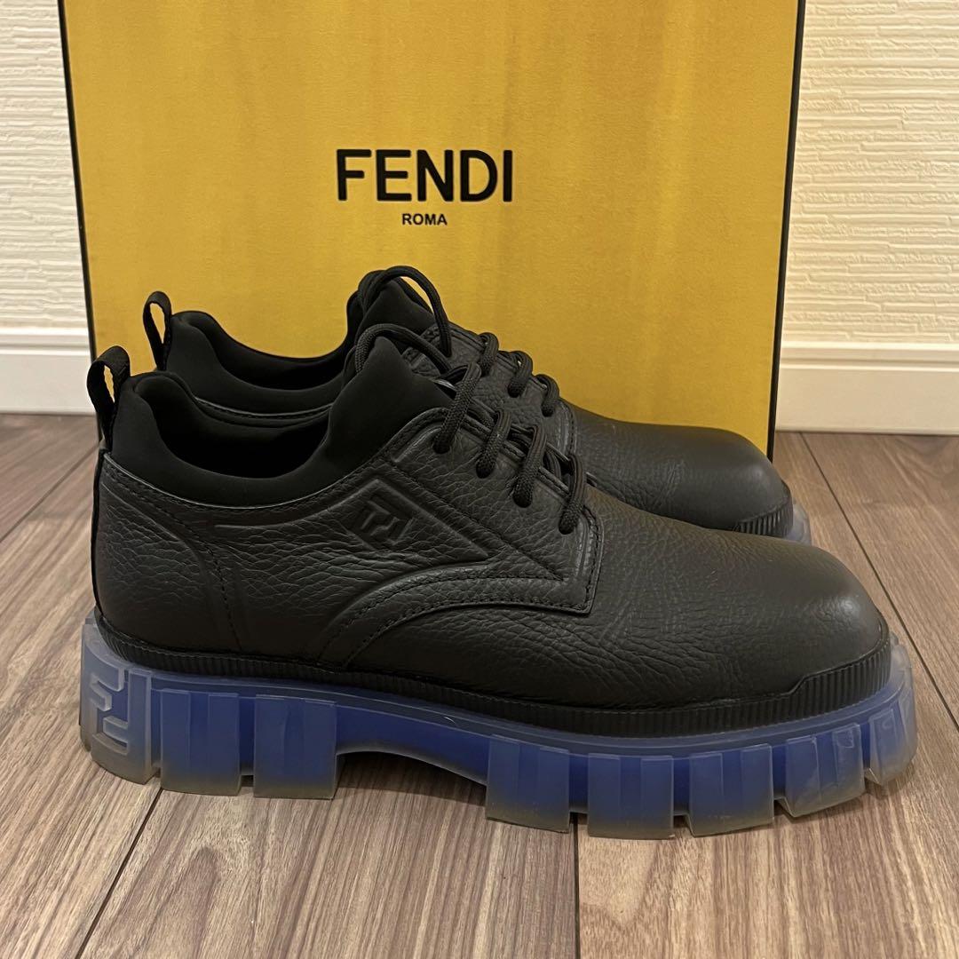 FENDI フェンディ FFモチーフ カーフレザー ブラック厚底スニーカー44