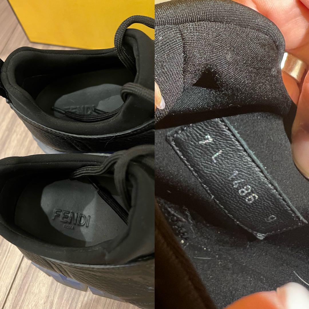 FENDI フェンディ FFモチーフ カーフレザー ブラック厚底スニーカー44