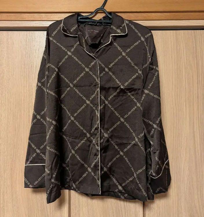 美品　ジェラートピケ　サテンパジャマ　シャツ　ロングパンツ　2点セット