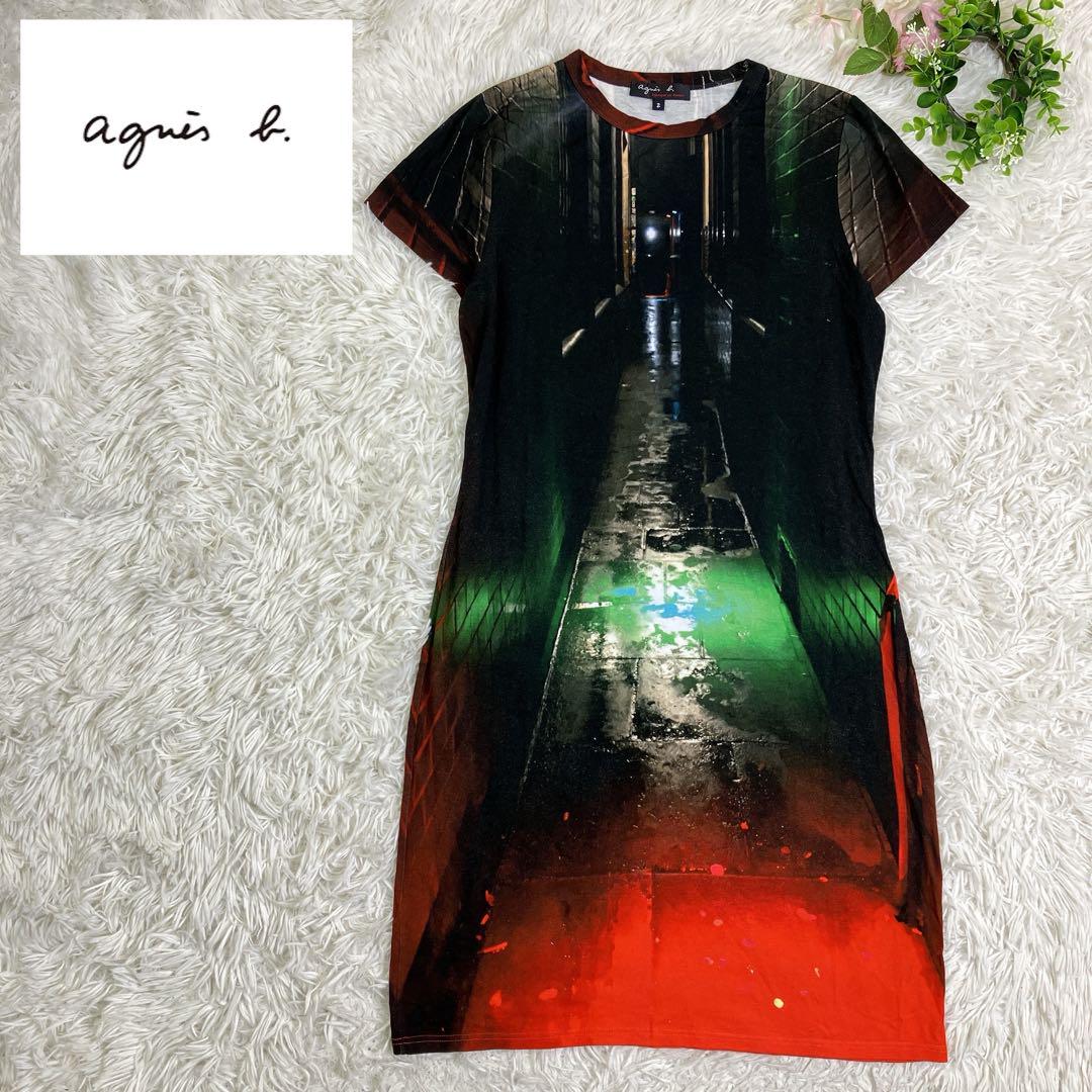 Agnes b. アニエスベーグラフィックフォト　転写プリント　半袖ワンピース2
