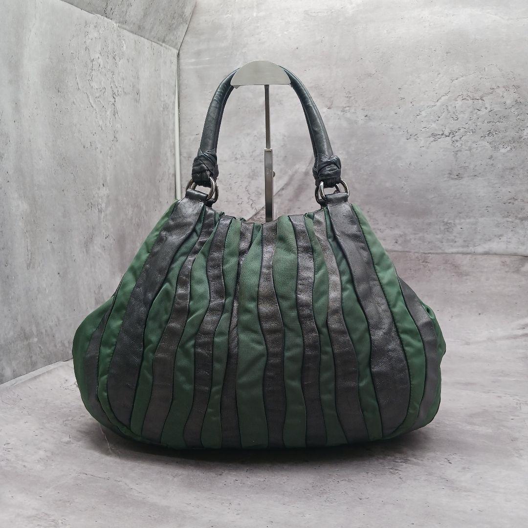 プラダ クリムゾンストライプ ナイロンレザー トートバッグ 美品】PRADA クリムゾン トートバッグ ストライプ柄 ナイロン