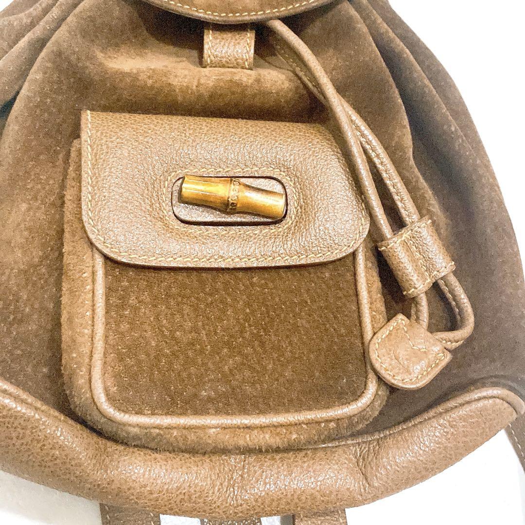 美品 Gucci ビンテージ レザー バンブー リュック ブラウン グッチ