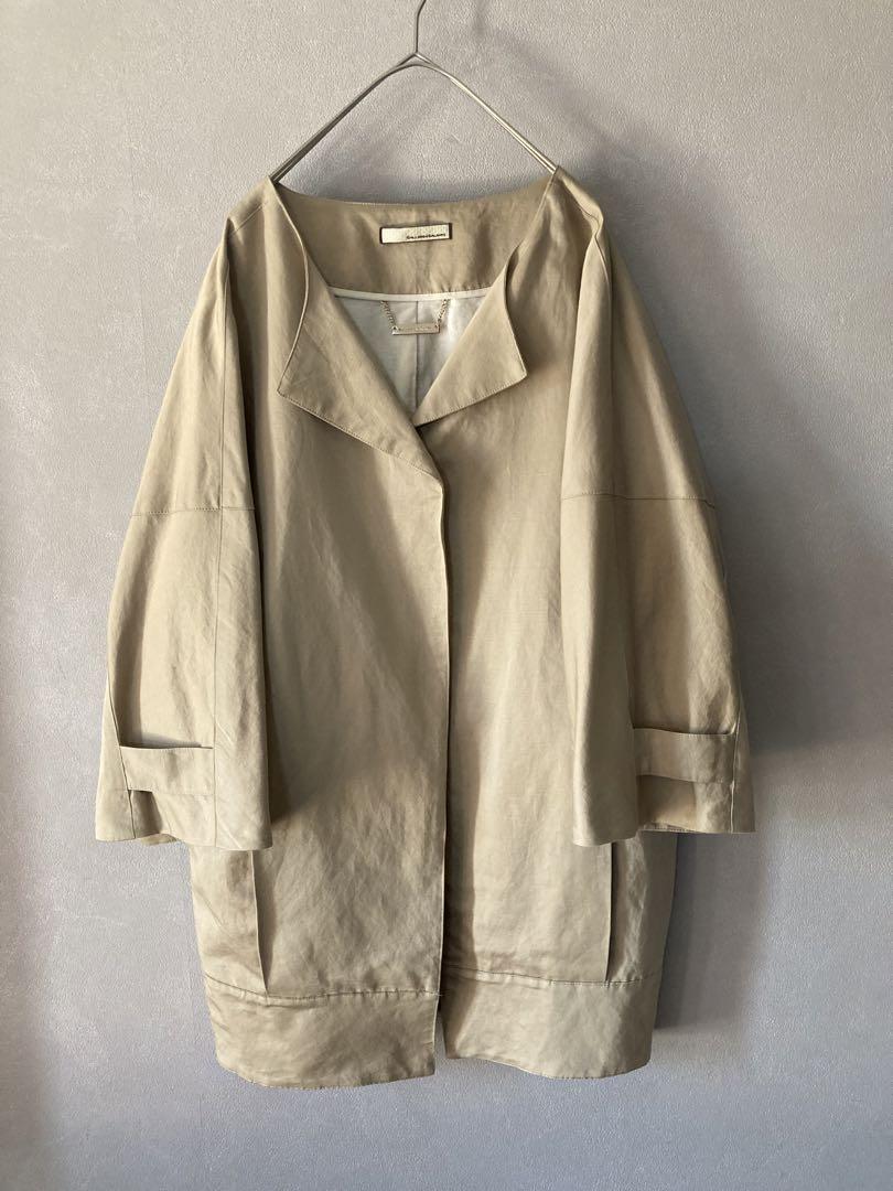 GALLARDAGALANTE 麻 綿 ノーカラー コクーンコート 七分袖