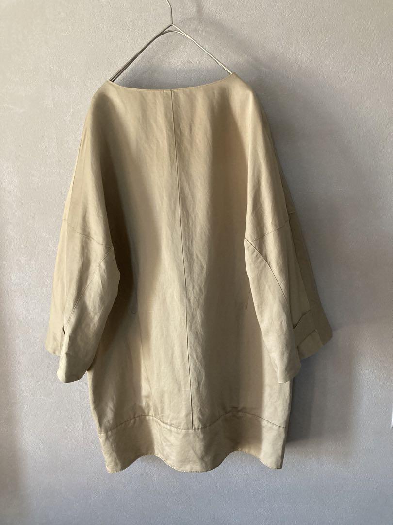 GALLARDAGALANTE 麻 綿 ノーカラー コクーンコート 七分袖