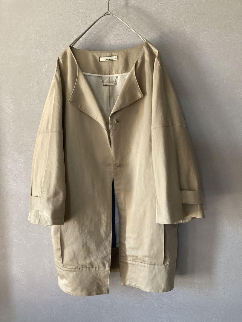 GALLARDAGALANTE 麻 綿 ノーカラー コクーンコート 七分袖