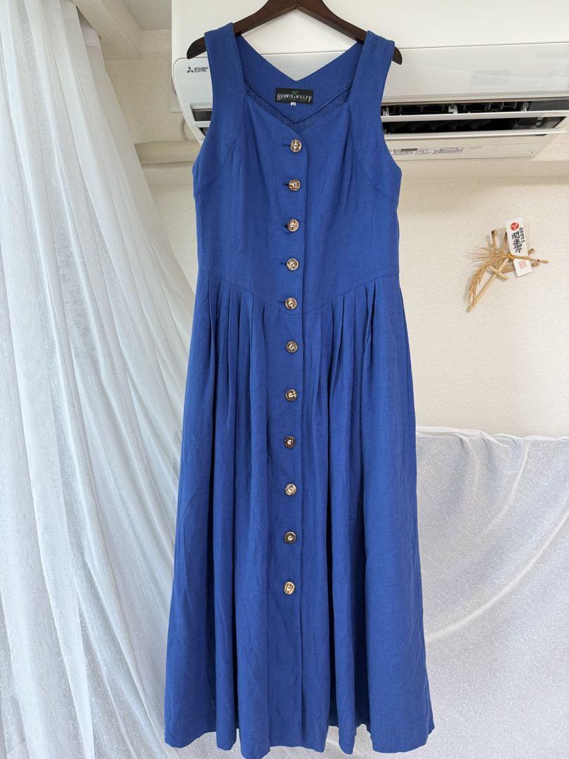 【美品】Vintage ロングワンピース ネイビー 古着 クラシカル