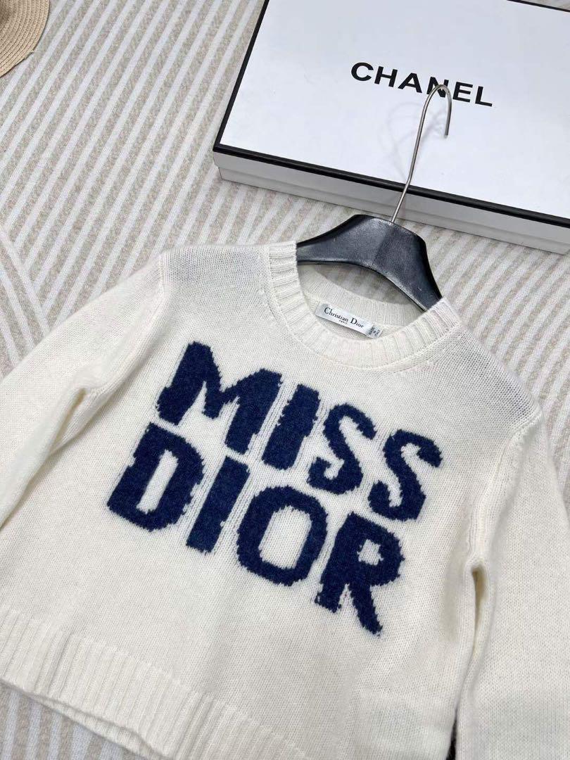 高品質 dior missdior ロゴ入り ニットセーター 白 S 画像6