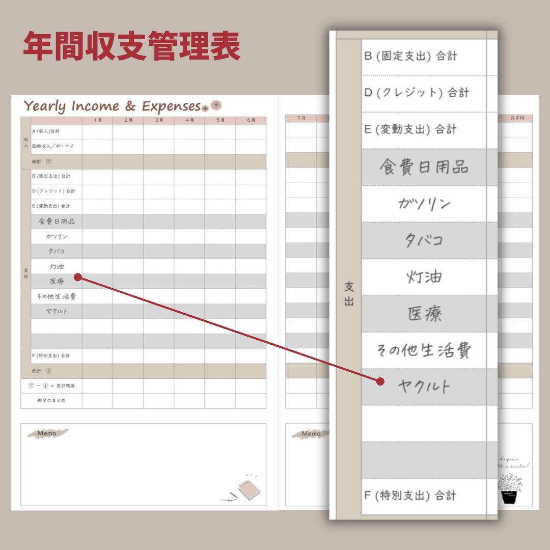 【のんのん】2024　家計簿　ハンドメイド　カレンダー　リフィル