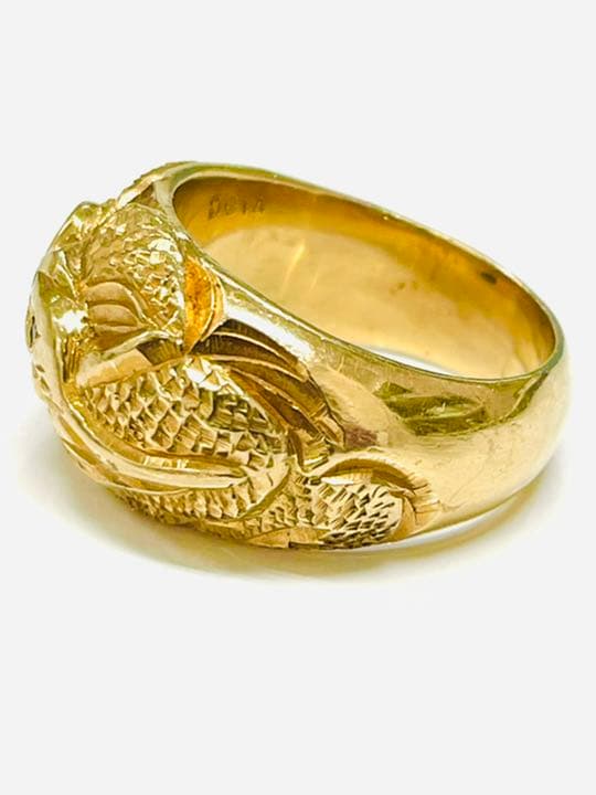 K18 18金 龍 彫金 ダイヤモンドリング 指輪 18.5号 30.1g