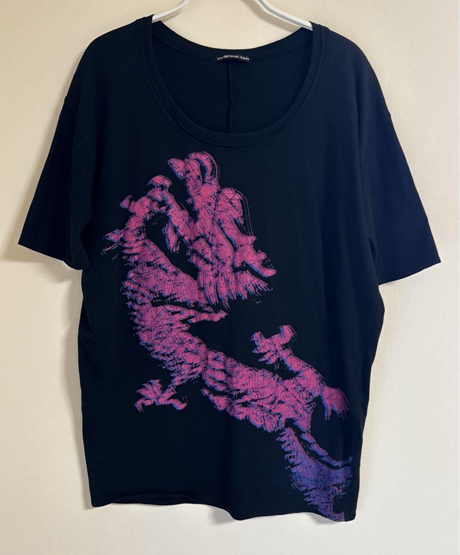 viviennetam ドラゴンプリントTシャツ 黒 五分丈