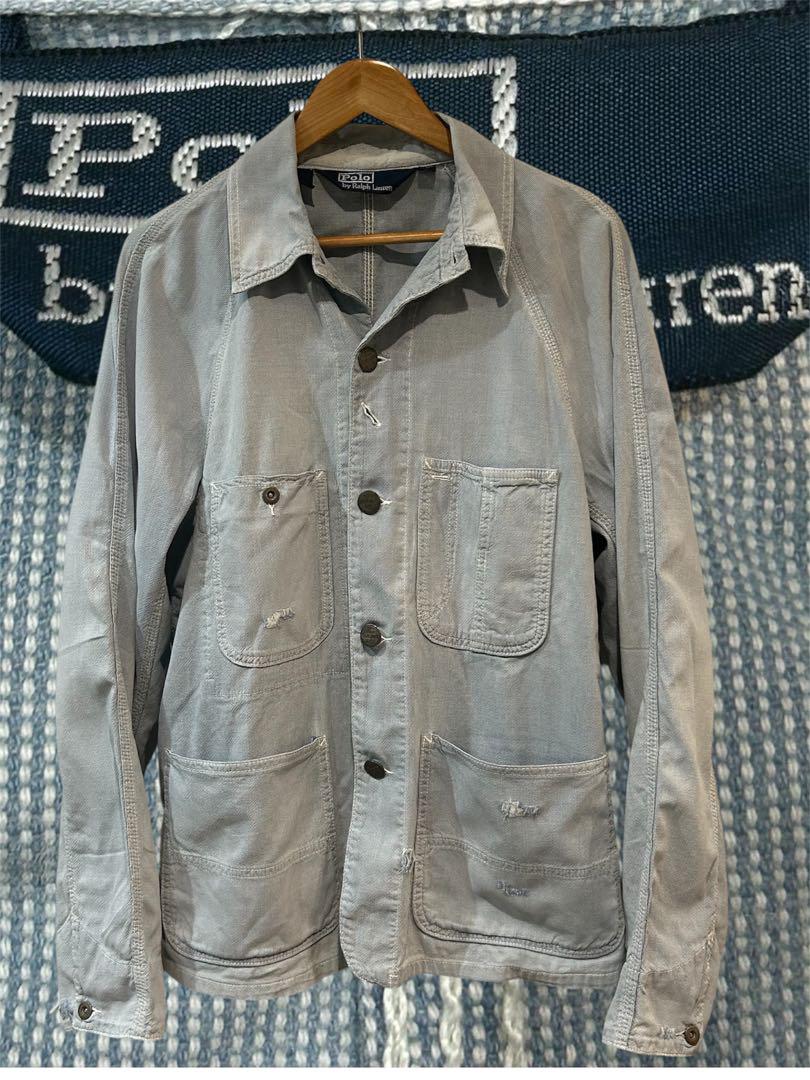 90sラルフローレン カバーオール　ダメージ加工　チェンジボタン　ヴィンテージ