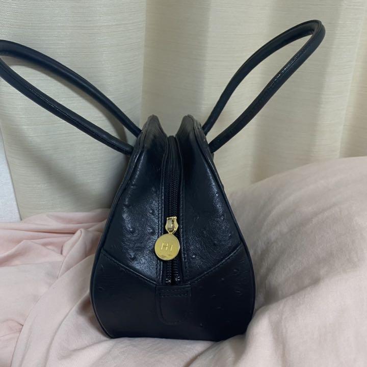 HANAE MORI ハンドバッグ 本革 レザー オーストリッチ調 HANAE MORI ハンドバッグ 本革 レザー オーストリッチ調