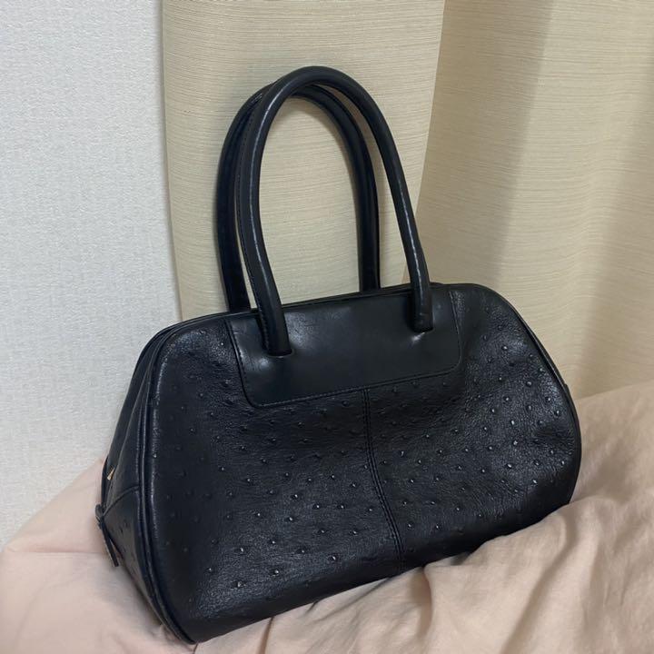 HANAE MORI ハンドバッグ 本革 レザー オーストリッチ調 HANAE MORI ハンドバッグ 本革 レザー オーストリッチ調