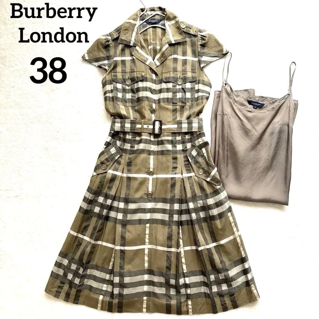 美品✳️BURBERRY バーバリー　メガチェック ワンピース サイズ42 バーバリーロンドン メガチェック 金ボタン シルク混 ワンピース