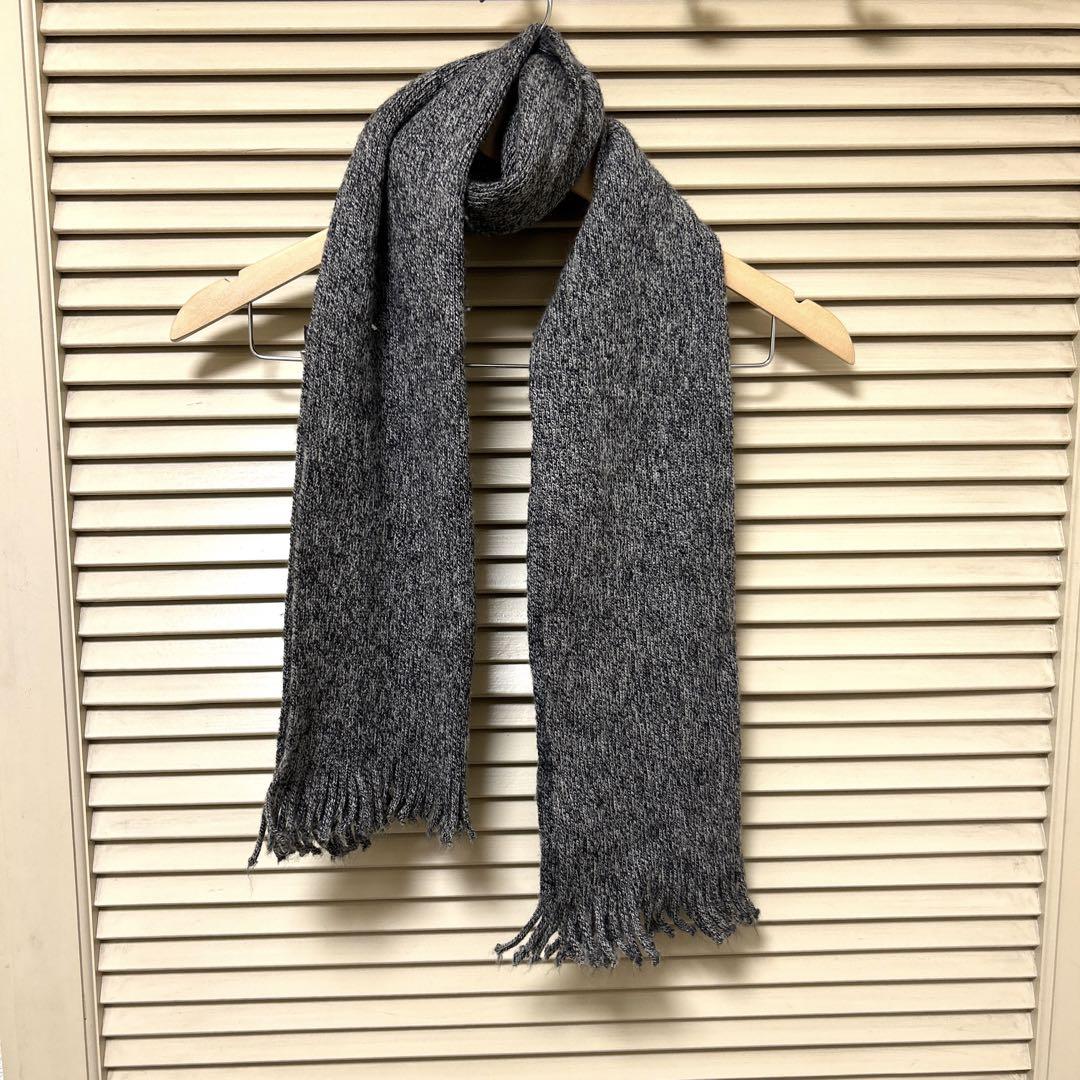 ウール100%グレー系ニットマフラー フリンジ付き 57 - Mercari