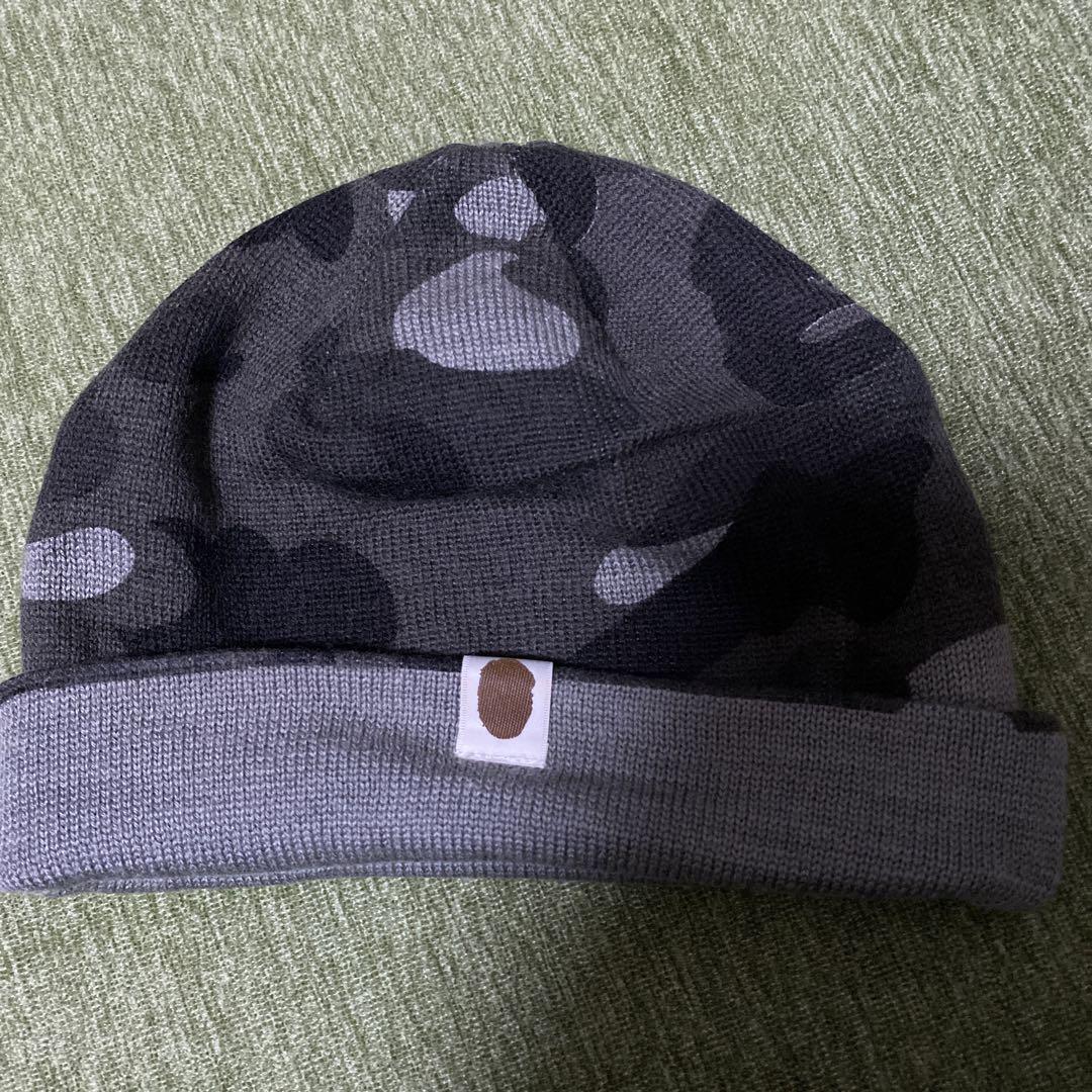 A BATHING APE・ブラックカモフラ・ビーニーニットキャップ日本
