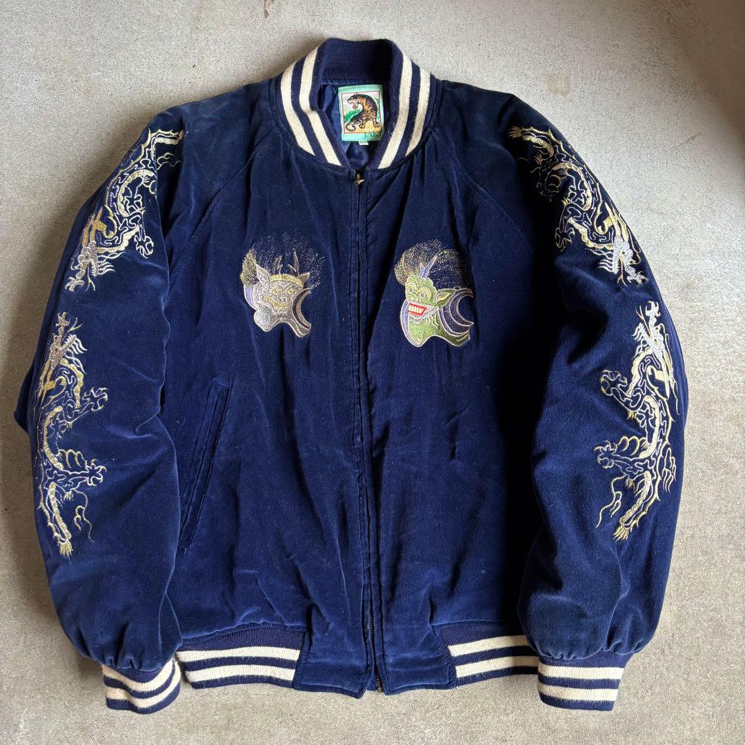 JAKE スカジャン ベロア 風神 雷神 刺繍 鬼 龍 ドラゴン 別珍 JAKE スカジャン ベロア 風神 雷神 刺繍 鬼 龍 ドラゴン 別珍