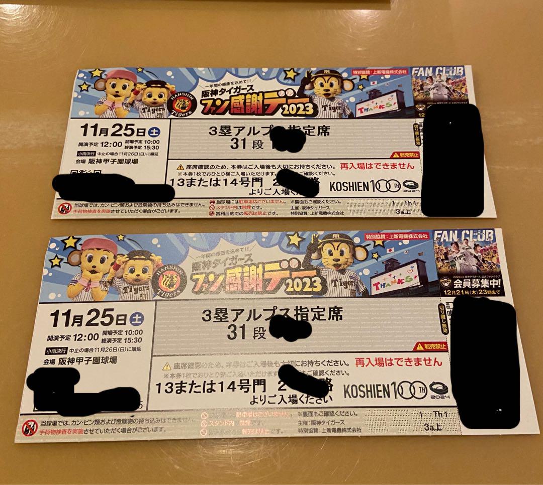【ak i様専用】阪神タイガース　ファン感謝デー　チケット連番2枚