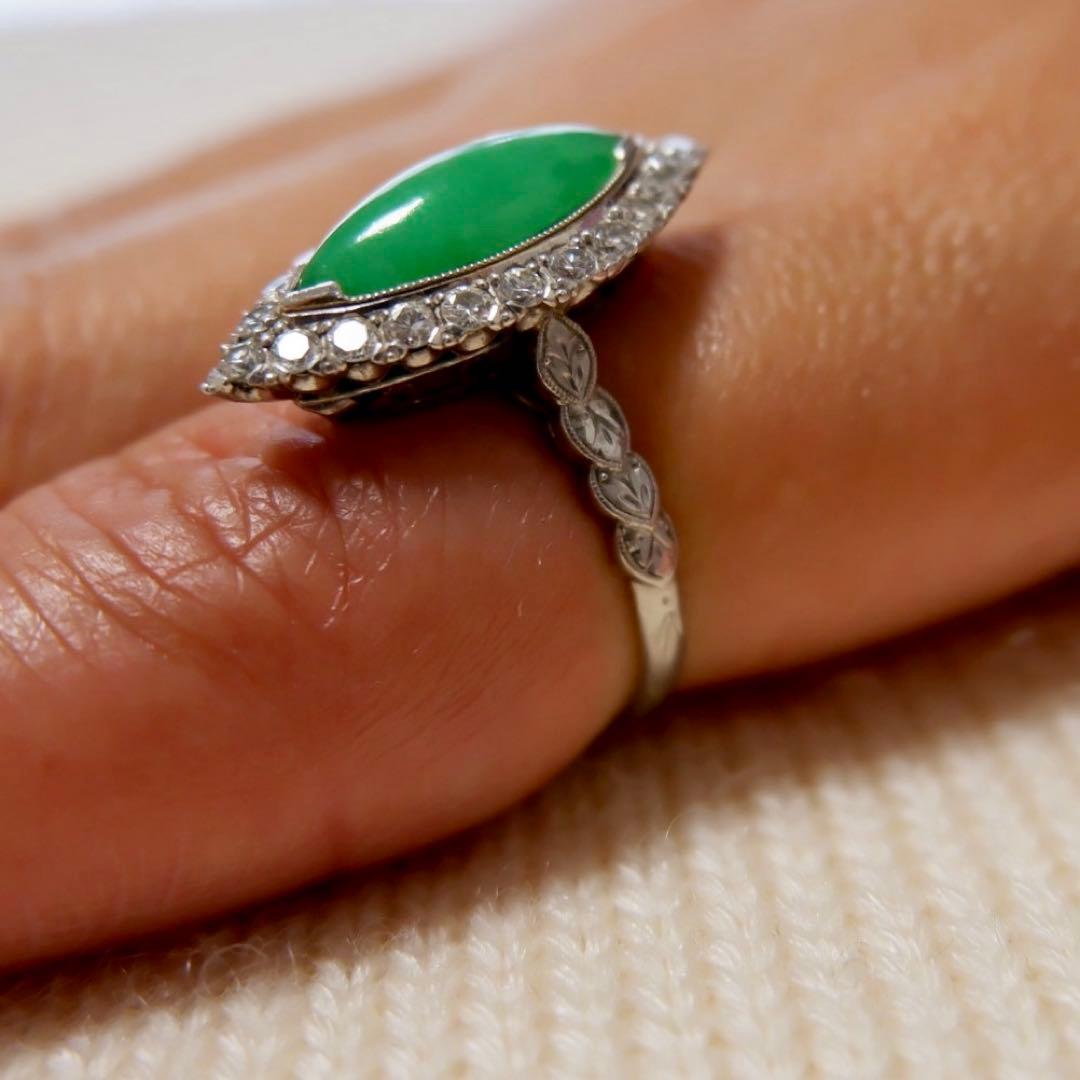 P.m 陽刻 翡翠 ダイヤモンド リング 戦前 大正 昭和初期 千本透かし Pm P.m 陽刻 翡翠 ダイヤモンド リング 戦前 大正 昭和初期 千本透かし Pm